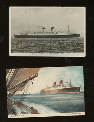Cunard White Star Line R.M.S. "Mauretania" Farewell Dinner Menu and Two Postcards