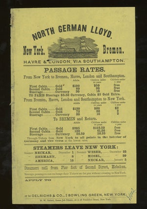 Item #z014583 North German Lloyd Sailing Schedule and Rates of Passage, New York to Bremen. North...