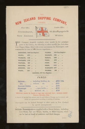 Item #z014584 New Zealand Shipping Company Sailing Schedule and Rates of Passage, London to New...