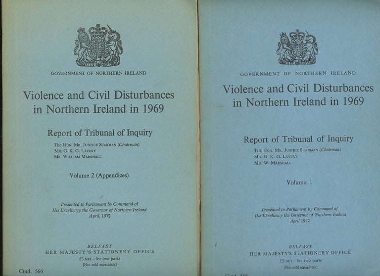 Item #z015000 Violence and Civil Disturbances in Northern Ireland in 1969, Report of Tribunal of Inquiry, Complete in Two Volumes. G. K. G. Lavery, W. Marshall.