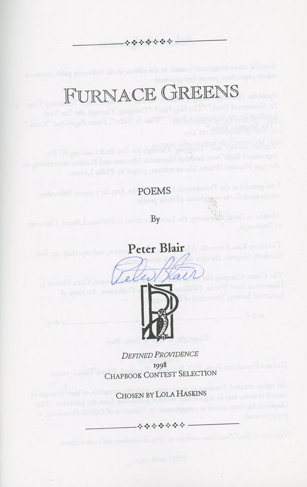 Item #z015198 Furnace Greens, SIGNED by Peter Blair. Peter Blair.