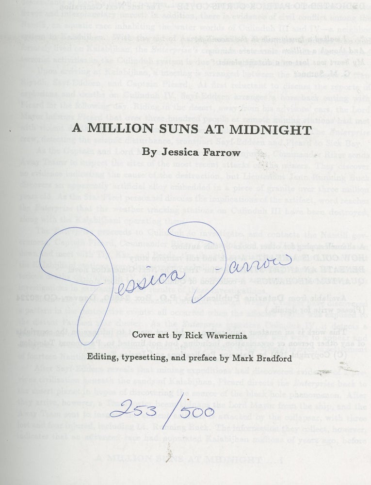 Item #z015417 A Million Suns at Midnight, SIGNED by Jessica Farrow (Star Trek: The Next Generation Fanfiction). Jessica Farrow.