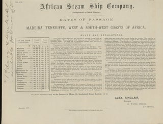 Item #z015552 African Steam Ship Company Rates of Passage to Madeira, Teneriffe, West and South-...