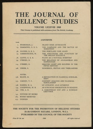 Item #z015588 The Journal of Hellenic Studies, Volume 88, 1968. Society for the Promotion of...