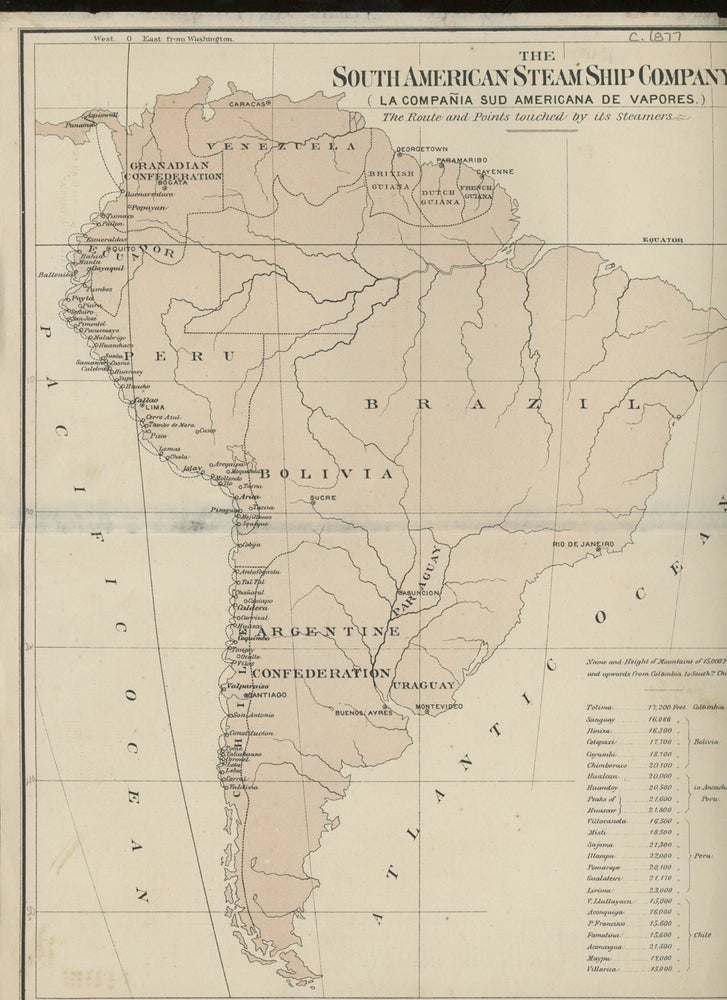 Item #z015589 South American Steam Ship Company Map of South America and Routes from Panama, with Letter of Transmission from Captain Stewart of the South American Steam Ship Company. South American Steam Ship Company.
