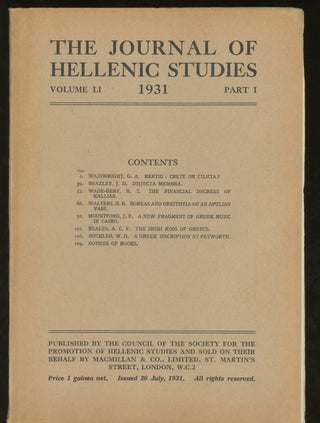 Item #z015645 The Journal of Hellenic Studies, Volume LI, 1931, Parts I and II. A. Woodward, G....