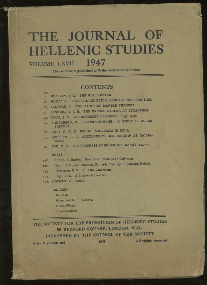 Item #z015646 The Journal of Hellenic Studies, Volume LXVII, 1947. J. Beazley, J. Cook D. Hunt, Marcus Tod.