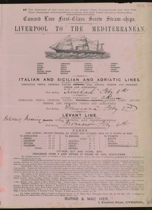 Item #z015694 Cunard Line Sailing Schedule and Rates of Passage, Italian and Sicilian and...