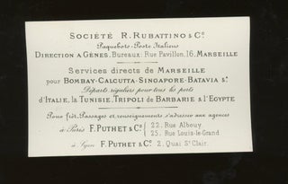 Item #z015700 Societe R. Rubattino and Co Steamship Company Calling Card, Passage from Marseille...