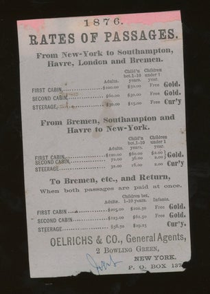 Item #z015705 North German Lloyd Steamship Co. Rates of Passage Card From New York to...