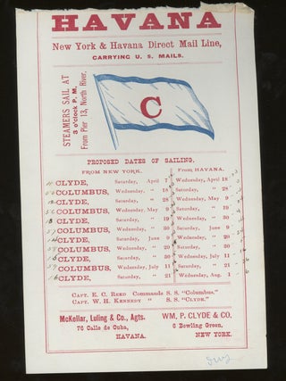 Group of Five Clyde Steamship Company New York and Havana Direct Mail Line Sailing Schedules, 1877
