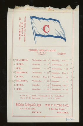 Group of Five Clyde Steamship Company New York and Havana Direct Mail Line Sailing Schedules, 1877