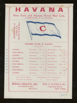 Group of Five Clyde Steamship Company New York and Havana Direct Mail Line Sailing Schedules, 1877