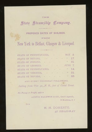 Item #z015716 The State Steamship Company Sailing Schedule with Named Steamships, New York to...