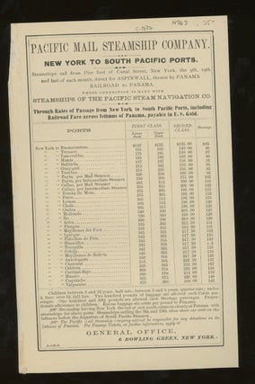 Item #z015719 Pacific Mail Steamship Company Rates of Passage and Map of Routes from New York to...
