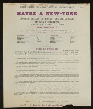 Item #z015729 Compagnie Hambourgeoise Americaine Steam Packet Rates of Passage and Names of...