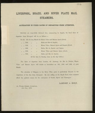 Item #z015736 Lamport and Holt Liverpool, Brazil, and River Plate Mail Steamers Notice of...