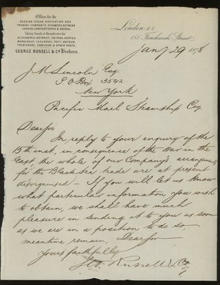 Item #z015738 Russian Steam Navigation and Trading Company/ George Russell and Co. Letter of...