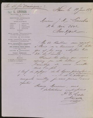 Item #z015740 Letter of Transmittal on E. Grosos Steamship Line Letterhead, Addressed to James M....