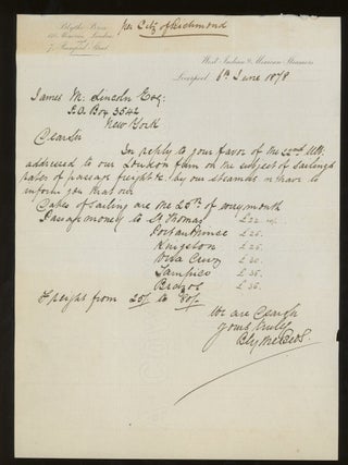 Item #z015743 Letter of Transmittal on Blythe Brothers Steamship Company Letterhead, Detailing...