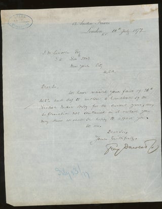 Item #z015745 Letter of Transmittal From The Britsh India Steam Navigation Company, Addressed to...