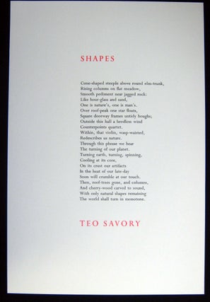 Item #z03730 SHAPES (Broadside from Unicorn Press Series One Number Three). Teo Savory