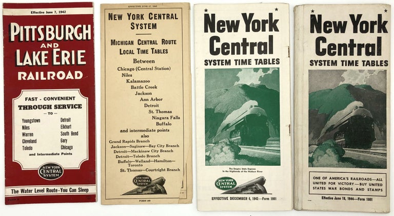 Item #z04002 Lot 4 Pittsburgh and Lake Erie Railroad & New York Central System Wartime Timetables and Brochures. P, LE RR, Pittsburgh, Lake Erie Railroad.