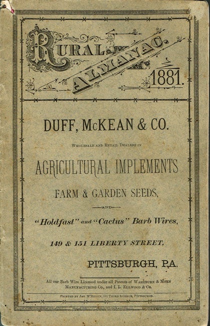 Item #z04623 The Rural Almanac for the Year 1881; Calculated for Boston, Pittsburgh, and New Orleans. McKean Duff, Co.