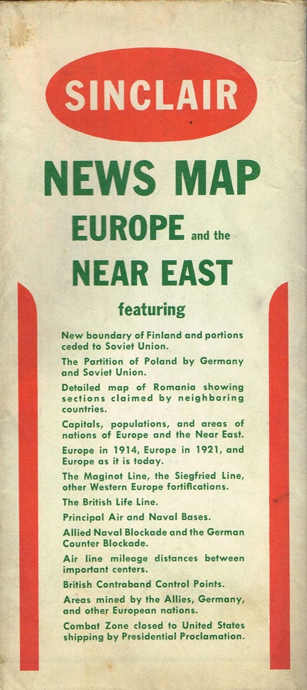 Item #z05955 Sinclair News Map of Europe and the Near East, featuring new boundary of Finland. Sinclair.