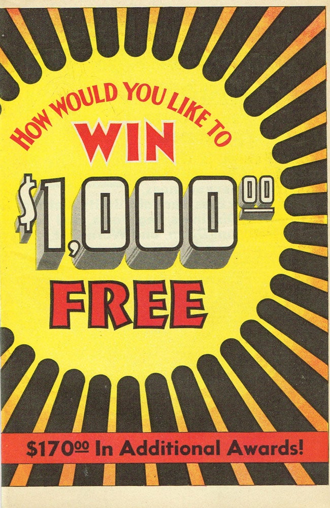 Item #z06363 "How Would You Like to Win $1,000 Free" (Cover title for a Knox Distribution Co. advertisement). Knox Co. Distributors.