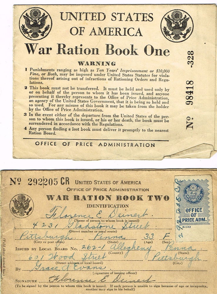 Item #z06378 United States Ration Books, 1, 2, 3, and 4. Pittsburgh, 1942-1943. n/a.