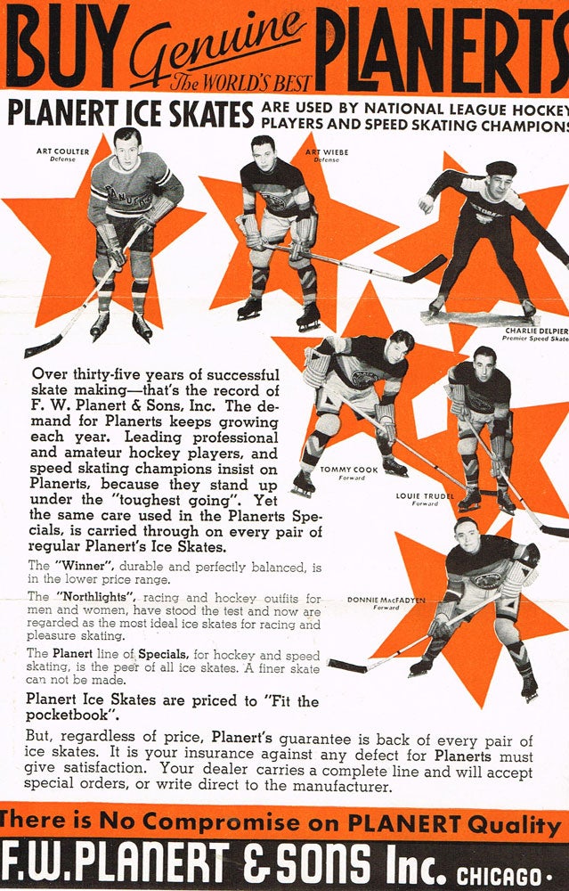 Item #z06415 Advertisement for Planert Ice Skates. F. W. Planert, Inc Sons.