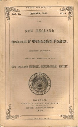 Item #z06725 The New England Historical & Genealogical Register Vol. IV, No. 1. January, 1850