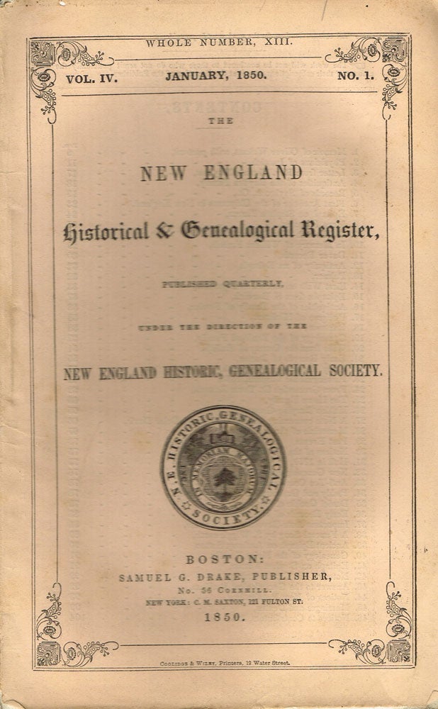 Item #z06725 The New England Historical & Genealogical Register Vol. IV, No. 1. January, 1850.