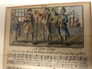 Two Framed Illustrated Song Sheets: 'A New Song. Address'd to the Crew of the Prince Edward Private Ship of War' and 'On a Lady Stung by a Bee: Set by Mr. Vincent...' from 'Orpheus Britannicus; or the Gentleman and Lady's Musical Museum: consisting of One Hundred favourite Songs, compiled from the ... Vocal Performances at the Theatres, Vaux-Hall, Mary-bone Gardens, Sadlers-Wells, or any other polite places of public Entertainmt...'