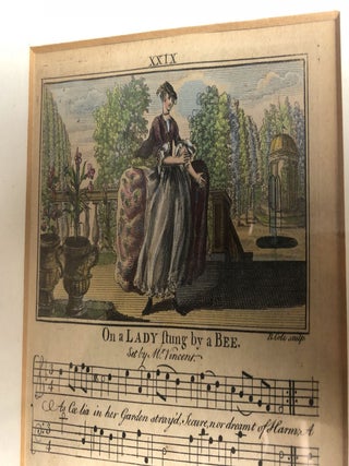 Two Framed Illustrated Song Sheets: 'A New Song. Address'd to the Crew of the Prince Edward Private Ship of War' and 'On a Lady Stung by a Bee: Set by Mr. Vincent...' from 'Orpheus Britannicus; or the Gentleman and Lady's Musical Museum: consisting of One Hundred favourite Songs, compiled from the ... Vocal Performances at the Theatres, Vaux-Hall, Mary-bone Gardens, Sadlers-Wells, or any other polite places of public Entertainmt...'
