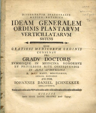 Item #z07736 Dissertatio Inavguralis Medico Botanica: Ideam Generalem Ordinis Plantarum...