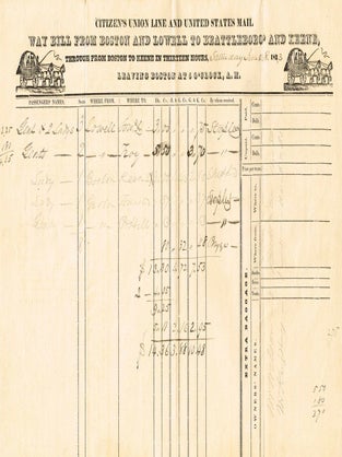 Item #z07739 Lot of Two Citizen's Union Line and United States Mail Way Bills From Boston and...