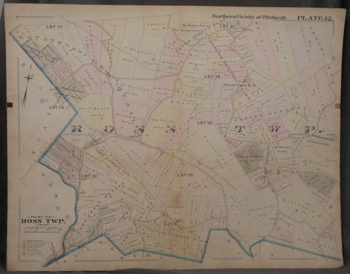 Item #z07852 Plat Map of the Northern Vicinity of Pittsburgh, Including Part of Ross Township. Pittsburgh Map, Ross.