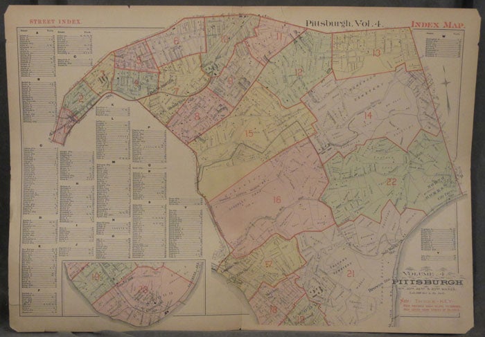Item #z07857 Plat Map Street Index of Wards 16, 20, 22, and 23 of Pittsburgh: Including Oakland, Shadyside, Wilkinsburg, Squirrel Hill, Hazelwood, Greenfield, and the East End. Pittsburgh Map, Homestead, Shadyside, Wilkinsburg, Squirrel Hill, Oakland.