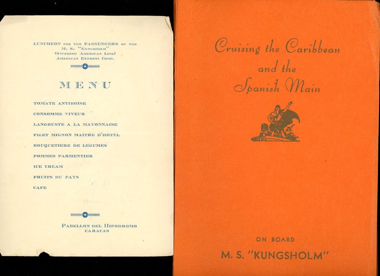 Item #z08233 Lot of Souvenirs from a Swedish-American Line Cruise Aboard the Kungsholm Motor Liner to the West Indies from New York, March 11th, 1938. Cruise West Indies, Travel, Caribbean.