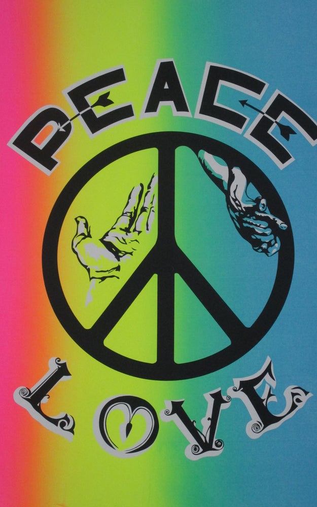 Item #z08433f "Peace, Love" Psychedelica Poster. Peace Counterculture, Poster, Psychedelica.