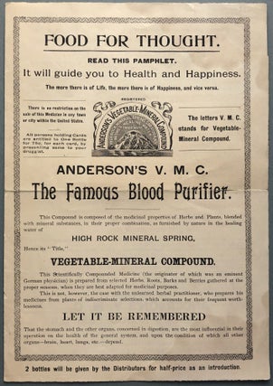 Item #z08470 Food for Through, Pamphlet for Anderson's Famous Vegetable Mineral Compound Blood...