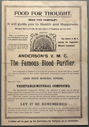 Item #z08470 Food for Through, Pamphlet for Anderson's Famous Vegetable Mineral Compound...
