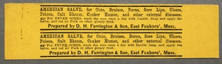 Item #z08479 Advertisement for D.H. Farrington's American Salve, for Cuts, Bruises, Burns, Sore...