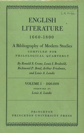 Item #z09077 English Literature 1660-1800, A Bibliography of Modern Studies Compiled for...