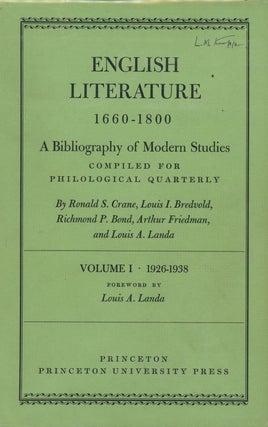 Item #z09077 English Literature 1660-1800, A Bibliography of Modern Studies Compiled for...