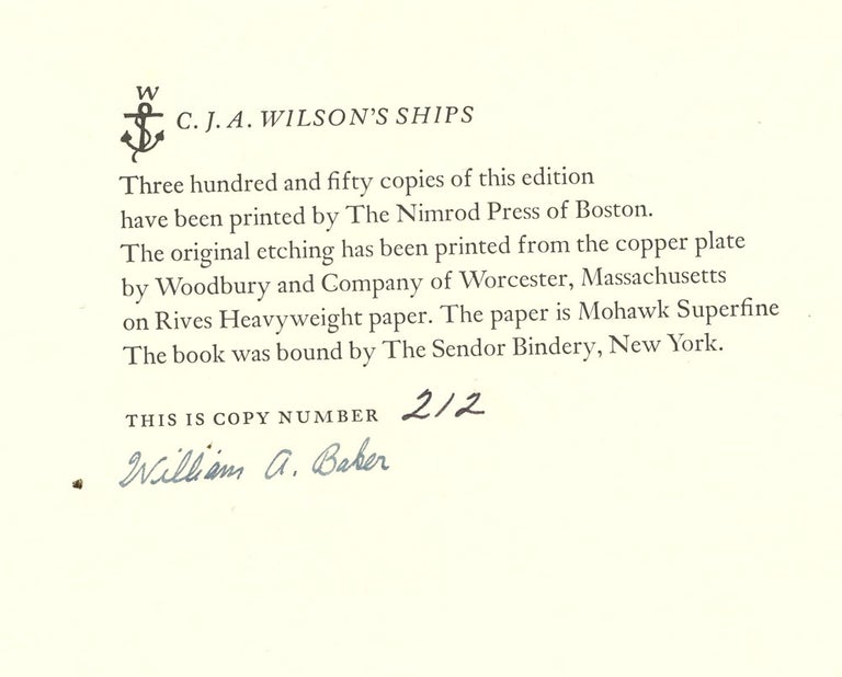 Item #z09342 Ships, Signed by William A. Baker. C. G. A. Wilson, Richard Holman William A. Baker.
